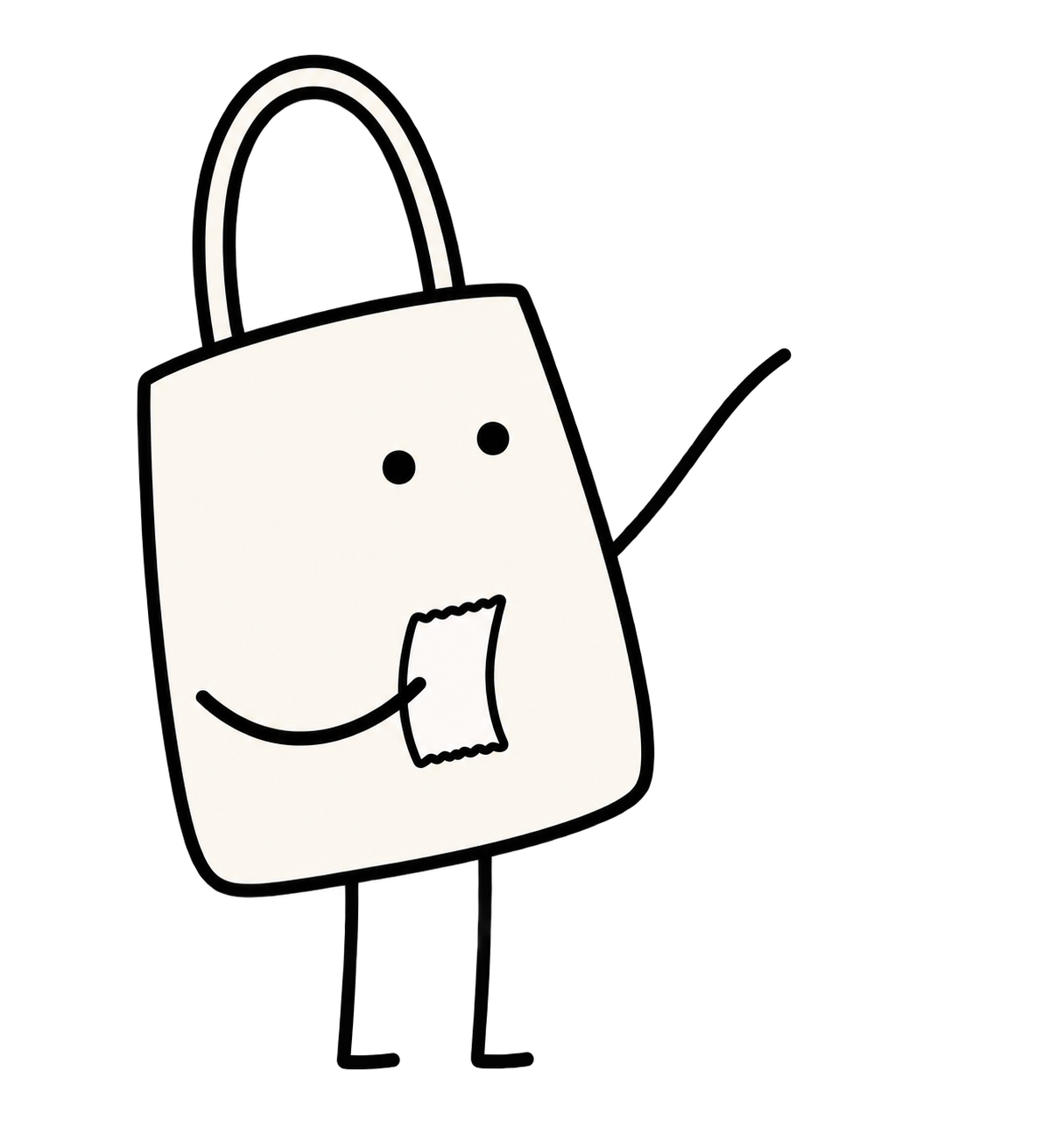 Shopping bag character holding a receipt beside the list